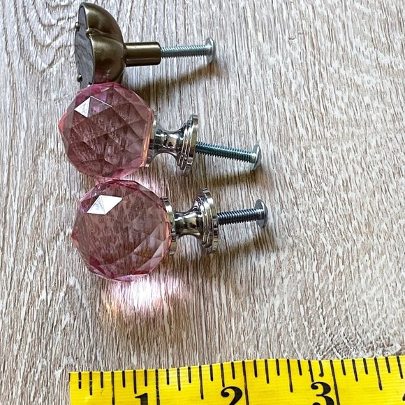 Drawer Pulls - 2 Pink Globe Glass 1- Blue Shape - 3 Pack - Picture 3 of 3